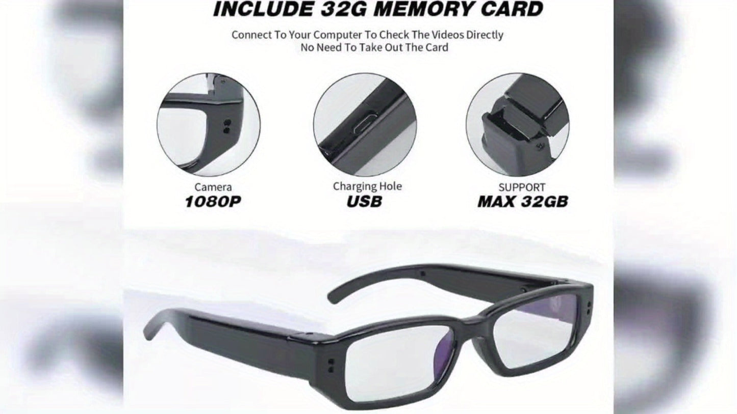 1080P HD Camera Glasses with Motion Detection – Video Recorder Camcorder Eyeglasses for Sports, Driving, Fishing & Outdoor Activities | Eye Protection Frame, USB Charging, Lightweight Durable Design