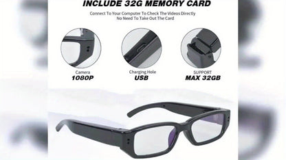 1080P HD Camera Glasses with Motion Detection – Video Recorder Camcorder Eyeglasses for Sports, Driving, Fishing & Outdoor Activities | Eye Protection Frame, USB Charging, Lightweight Durable Design