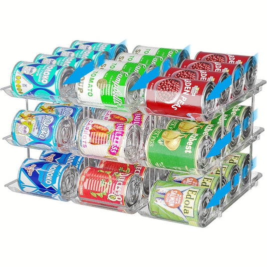 Can Storage Organizer 36-Can 3-Tier Auto-Rolling PET Rack with Tool-Free Assembly for Pantry Use