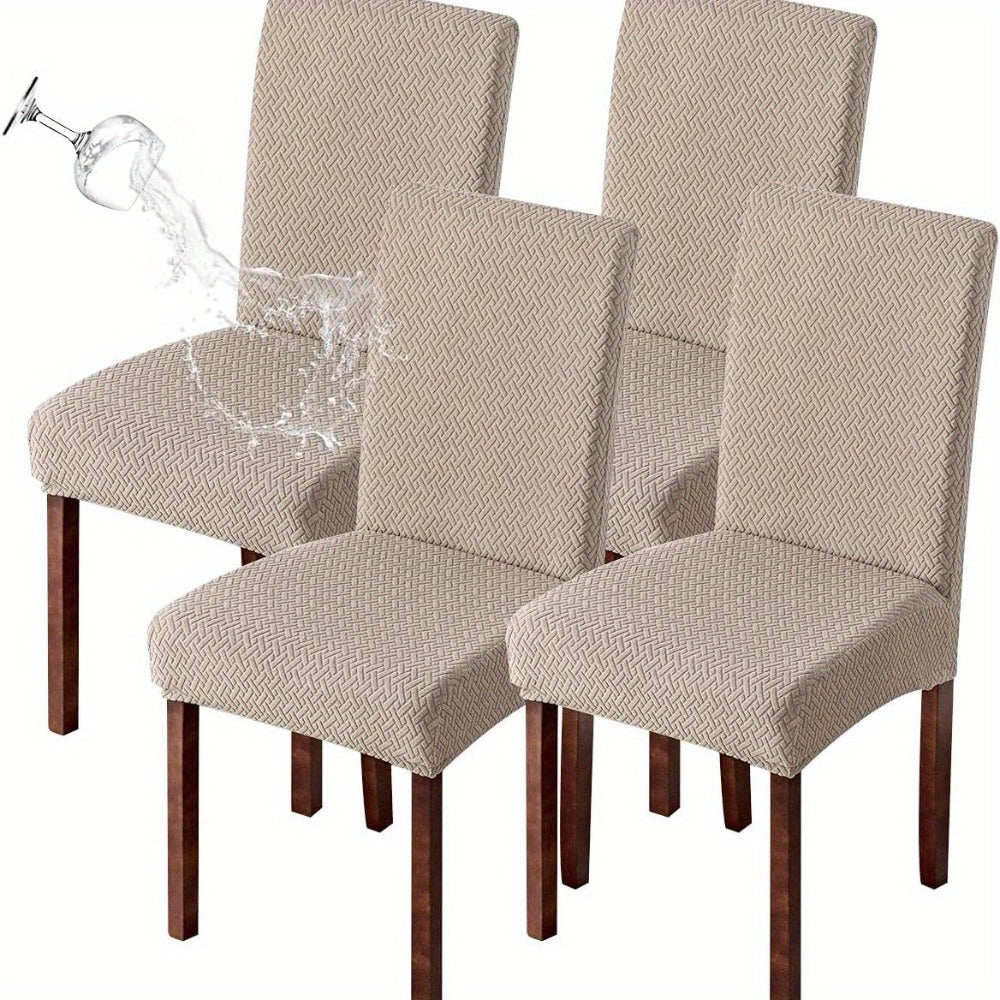 Textured Stretch Dining Chair Covers in Beige, Gray, Chocolate, Black, Khaki or Burgundy, Four- or Six-Piece Sets