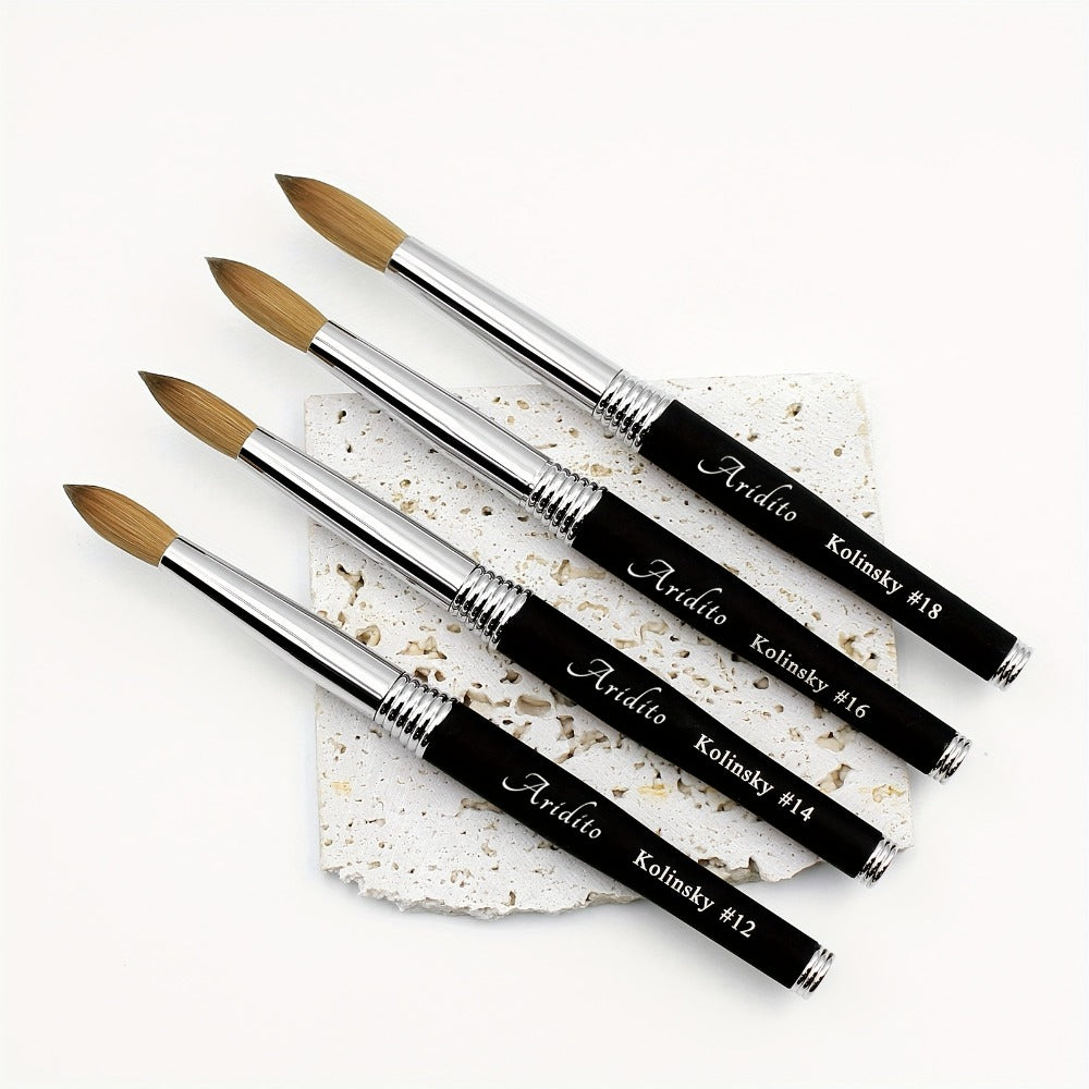 Round Acrylic Nail Art Brush with Black Handle in Protected Sizes 12, 14, 16 and 18 for Salon Detail Work