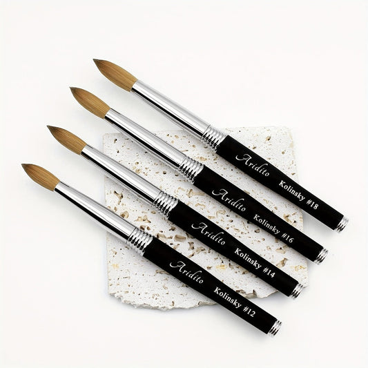 100% Pure Kolinsky Round Head Acrylic Nail Art Brush Black Metal Handle Size 12 14 16 18 – Professional Nail Extension & Acrylic Powder Application Brush