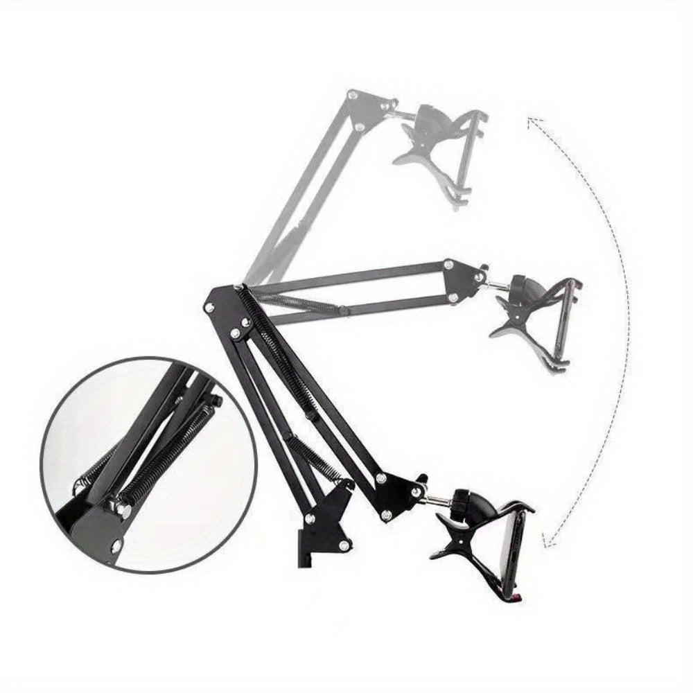 Floor-Standing Phone and Tablet Holder with Articulating Arm, Rotating Clamp and Exact 68.9-Inch Option