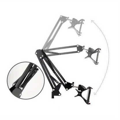 Floor-Standing Phone and Tablet Holder with Articulating Arm, Rotating Clamp and Exact 68.9-Inch Option