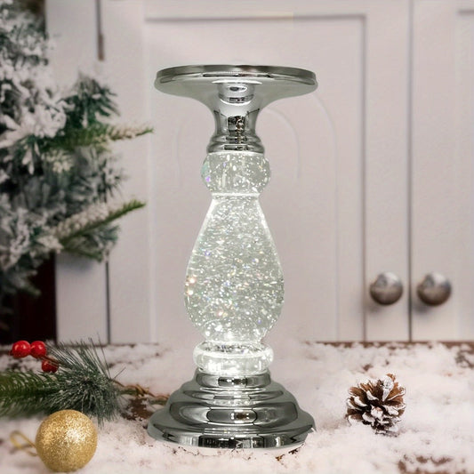 LED Swirling Candle Holder with On/Off Switch – Polished Acrylic Pedestal Base Fits 3-Wick Candles Up to 4 Inch Silver Gold Centerpiece for Home Decor Wedding Table Holiday Christmas Gift
