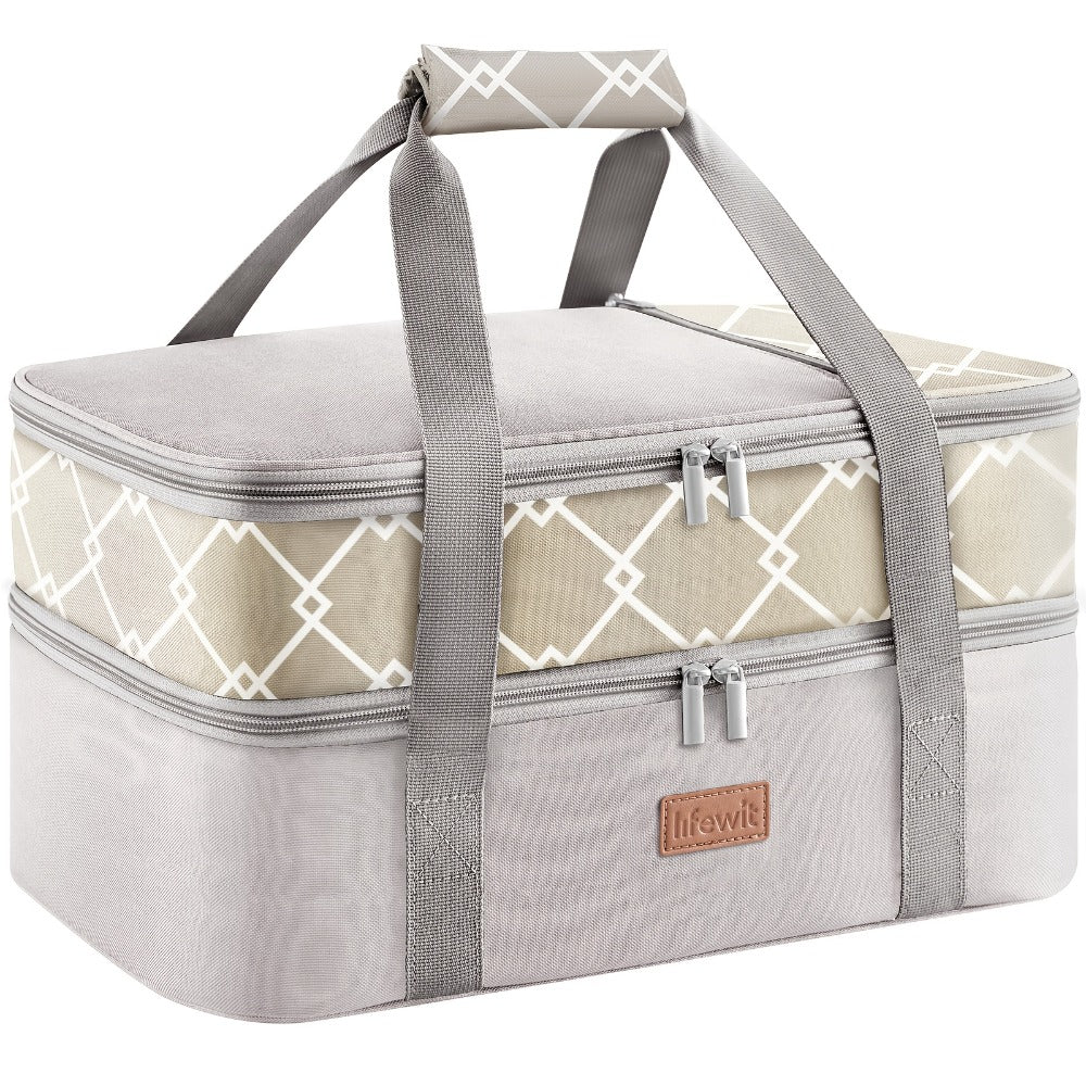 Insulated Casserole Carrier, 15.7-Inch Baking Dish Bag in Single or Double-Deck Configurations