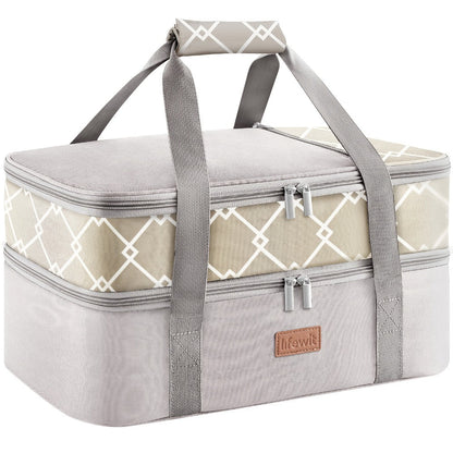 Insulated Casserole Carrier, 15.7-Inch Baking Dish Bag in Single or Double-Deck Configurations