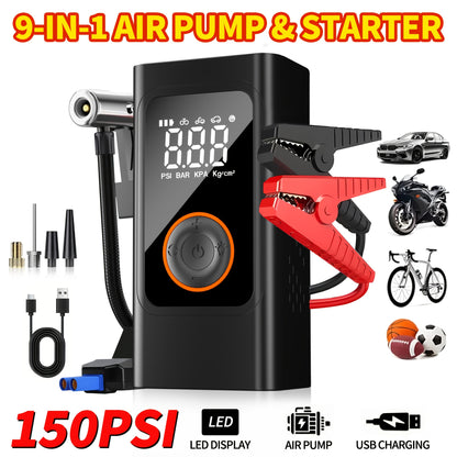 Portable Tire Inflator Air Compressor 150PSI – Cordless Smart Air Pump with Digital Pressure Gauge, LCD Display, 3X Fast Inflation, 6000mAh Battery, for Cars, Motorcycles, Bicycles & Balls