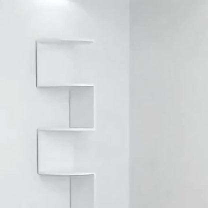 Wall-Mounted Alternating Corner Shelf in White Five-Tier or White and Black Three-Tier Options