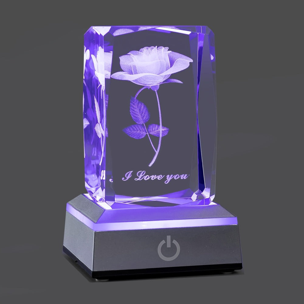 Night Light Rose Floral Acrylic Sign with Color-Changing LED Base and Four Retained Display Styles