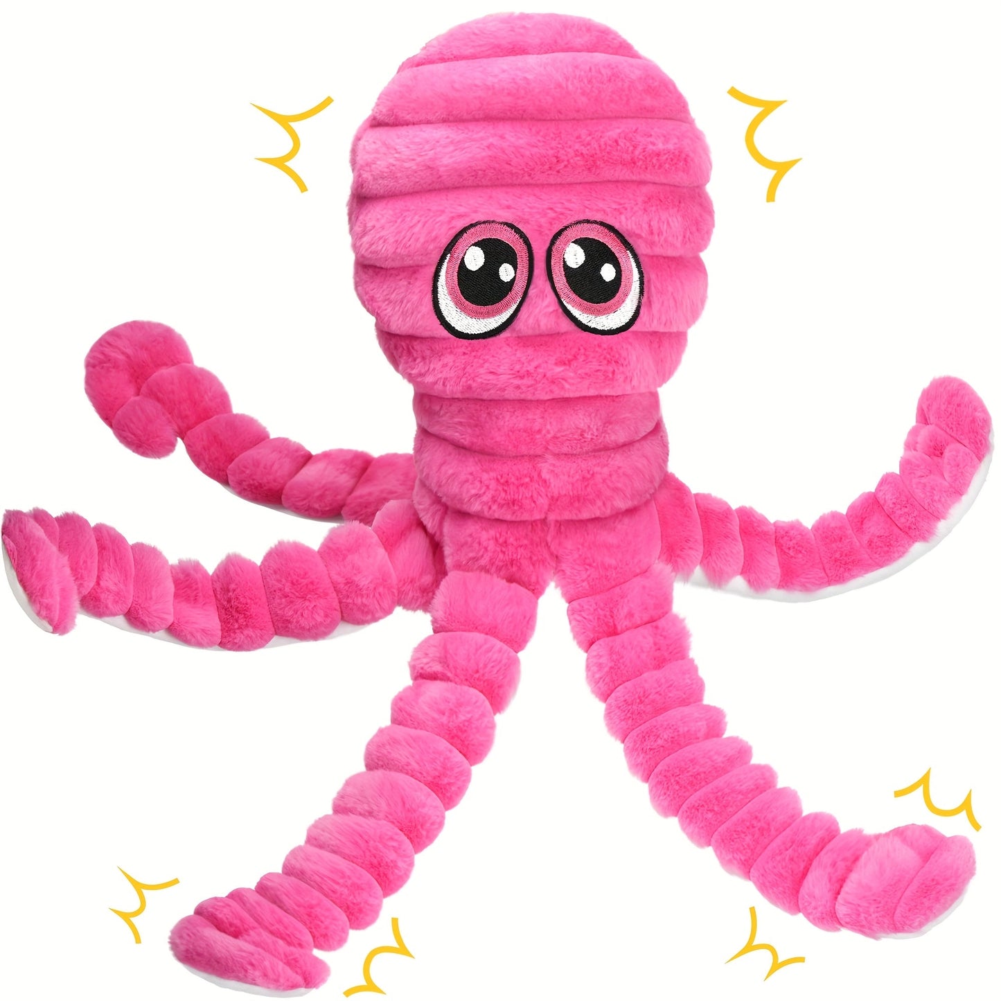 Dog Toy Squeaky Plush Octopus with Textured Tentacles and Six Color Options for Supervised Play