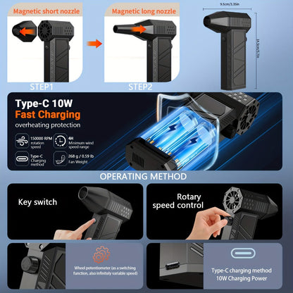 Orange-and-Black Turbine Air Duster with Four Power and Accessory Set Checkout Options Pictured