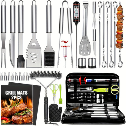 Griddle Tool Set 34 Piece 304 Stainless Steel Flat Top Grill Accessories with Spatula, Tongs & Scraper – Teppanyaki BBQ Tools for Outdoor Camping, Family Cookouts & School Lunches