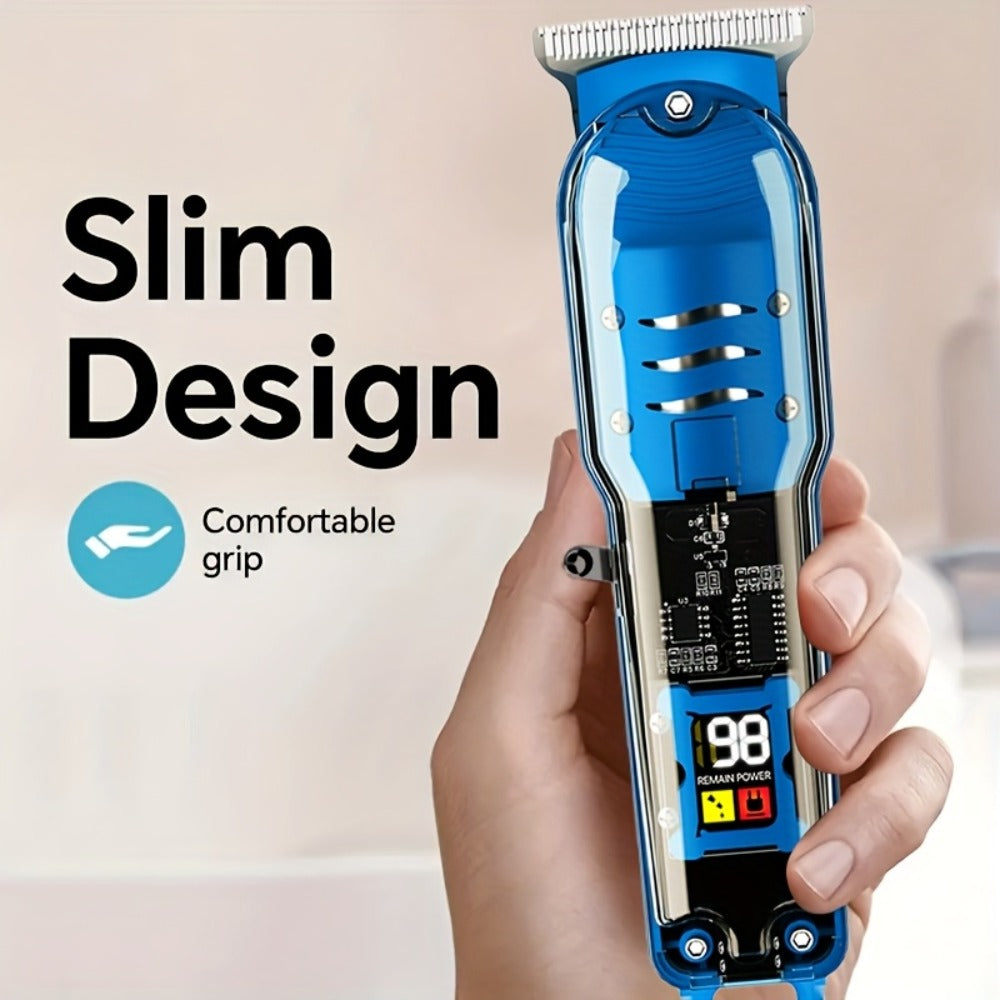 Hair Clipper Transparent-Shell Cordless Trimmer with LED Battery Display, USB Charging and Five Colors