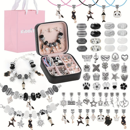 Bracelet Making Craft Kit with Portable Jewelry Box, Beads and Charms in Seven Color or Theme Options