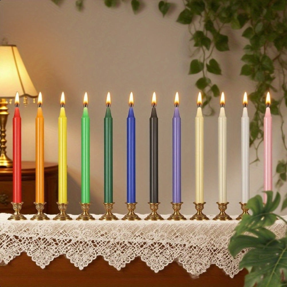 Unscented Chime Candle Set with 6.3-Inch Slim Paraffin Tapers in Assorted Colors and 24- or 48-Piece Packs
