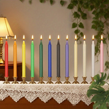 Unscented Chime Candle Set with 6.3-Inch Slim Paraffin Tapers in Assorted Colors and 24- or 48-Piece Packs