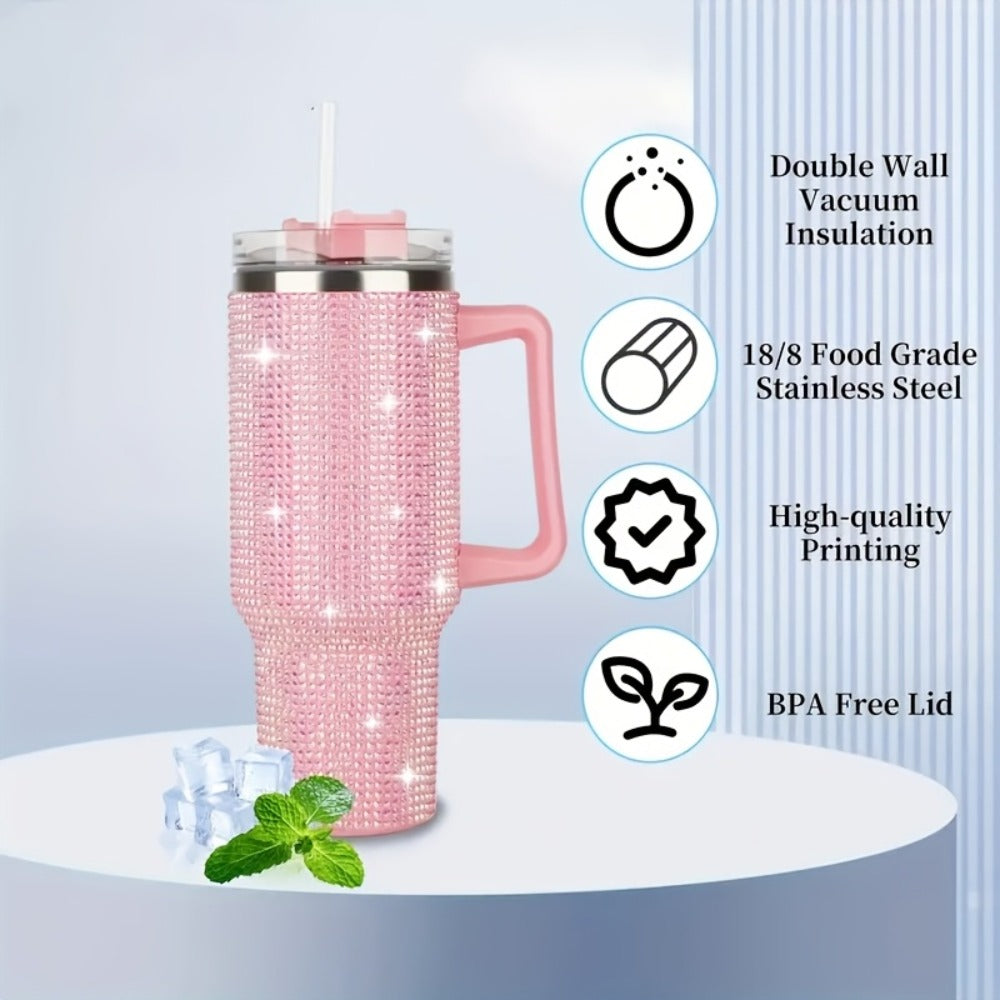 Insulated Tumbler 40oz All-Over Rhinestone Stainless Steel in Fifteen Retained Color Options