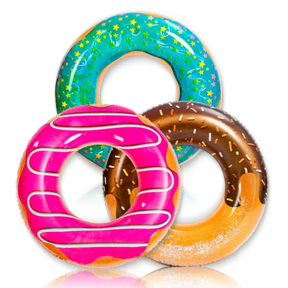 Glitter Donut Pool Float 3 Pack 32.5 Inch Inflatable Swim Ring Set – Strawberry Chocolate Mint Pool Tubes for Summer Pool Party, Birthday Decoration, Kids Teens & Adults