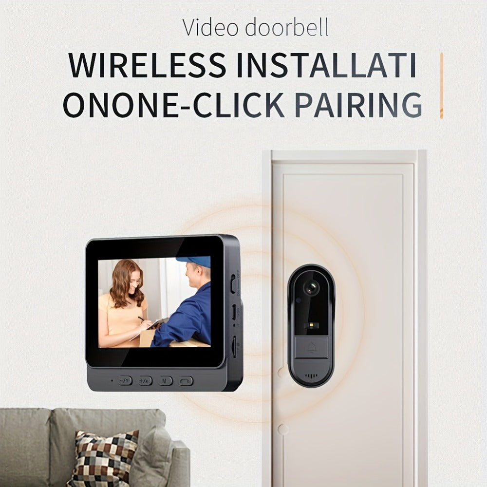 1920P Video Doorbell Camera with 4.3" Monitor & Dual Power - No WiFi No App, Battery & USB, Two-Way Audio, IR Night Vision, SD Card Storage, Wide Angle, One-Button Pairing, Black
