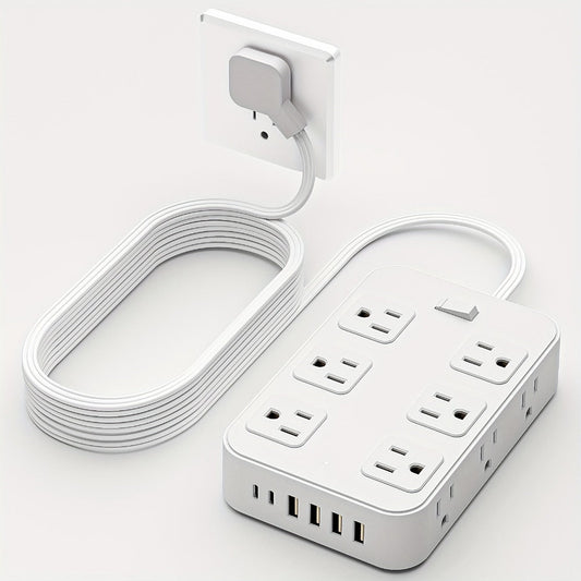 Wide Outlet Surge Protector Power Strip 18-in-1 with 12 Widely Spaced AC Outlets 4 USB-A 2 USB-C Ports Safe Portable Desktop Charging Station for Home Dorm Office Travel Essentials – Black & White