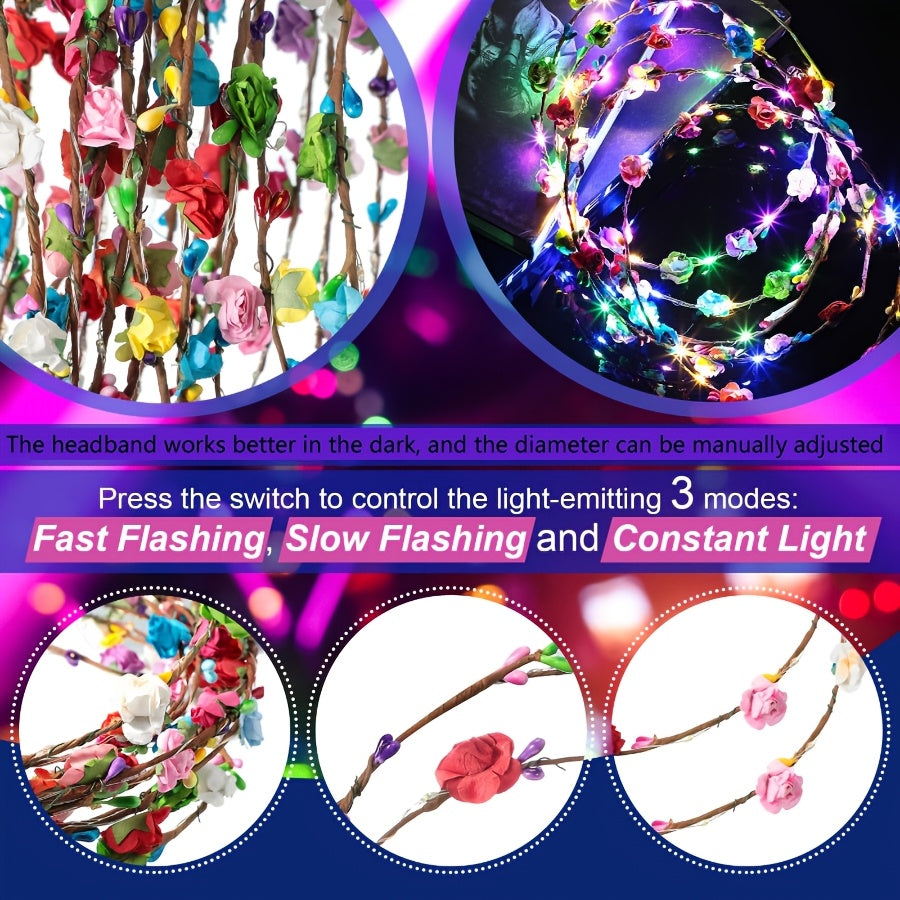 Light Up Flower Crown Headbands 36 Pack Bulk LED Fiber Optic Floral Tiara Glow Party Favors for Women Girls Wedding Birthday Halloween Mardi Gras Bachelorette Cosplay Festival Beach Accessories
