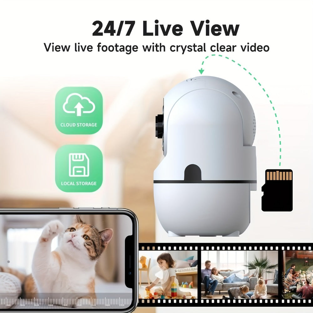Pan Tilt Indoor Security Camera 355° with Dual Band 2.4G/5GHz WiFi, Color & B&W Night Vision, 2-Way Audio, Baby Pet Monitor, Motion Detection, Alexa Compatible, Cloud & SD Storage – 1/2/3/4 Pack