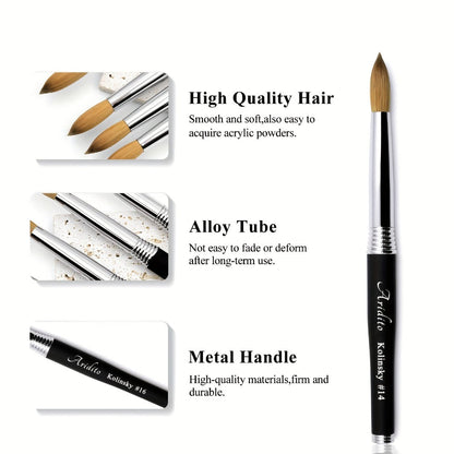 Round Acrylic Nail Art Brush with Black Handle in Protected Sizes 12, 14, 16 and 18 for Salon Detail Work