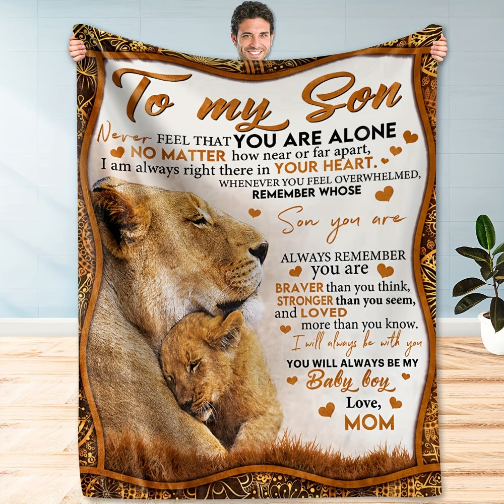 Lion Artwork Throw Blanket with To My Son Message from Mom in 50 x 60 or 60 x 80-Inch Sizes