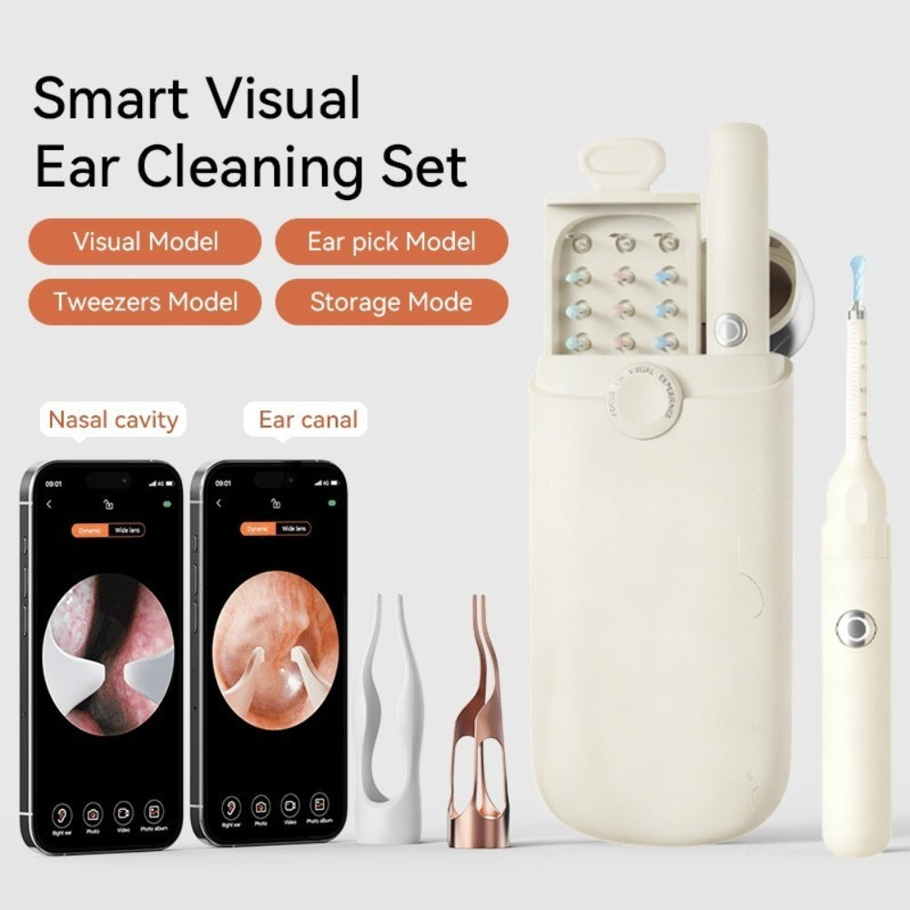 12-in-1 Rechargeable Camera Ear Cleaning Kit with LED Light, Storage Case and Beige or Blue Checkout