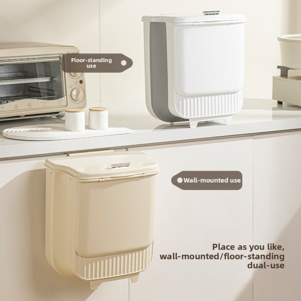 Collapsible 1.85-Gallon Trash Can with Lid for Wall Mount, Cabinet Door Hanging or Floor Placement