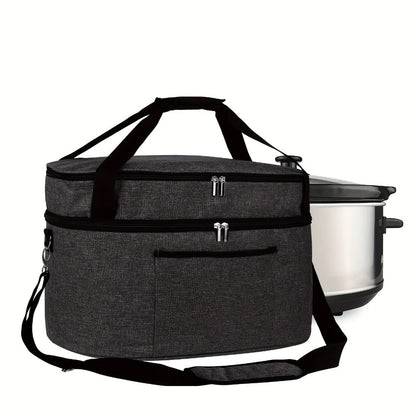 Two-Layer Slow Cooker Carrier Bag with Carry Handles, Front Pocket and Exact Black 18.5 by 12 by 11 Inch Option