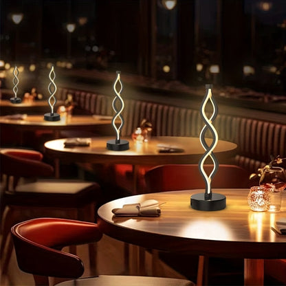 Table Lamp with Spiral LED Wave, Three Color Temperatures, USB Power and One, Two or Wood-Base Options