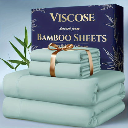 Viscose-from-Bamboo Four-Piece Sheet Set with Deep-Pocket Fitted Sheet, Twin to King Sizes and 12 Colors