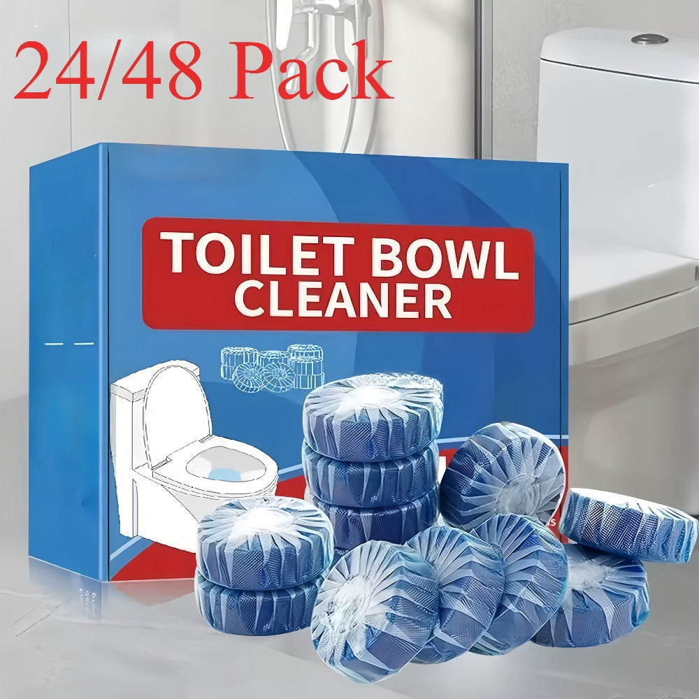 Blue Mesh-Wrapped Toilet Bowl Cleaner Tablets in 20-, 24- or 48-Piece Checkout Packs with Pictured 1.8-Inch Height
