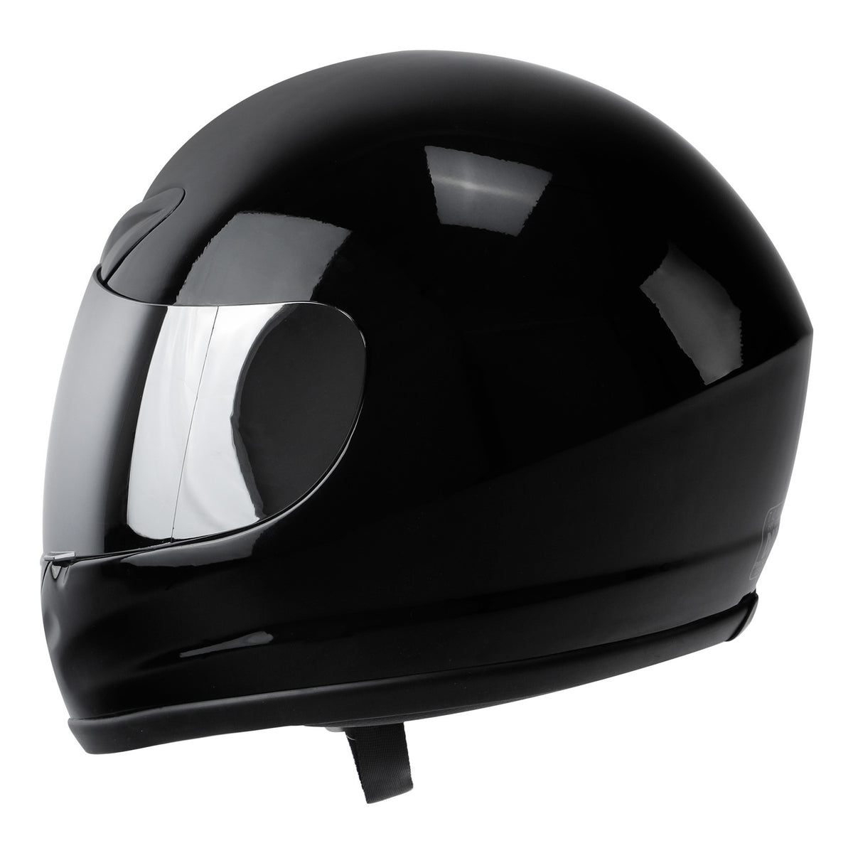 Motorcycle Helmet TCMT Gloss Black Full-Face Shell with Clear Shield, Large Variant, Padded Interior and Rear Vents