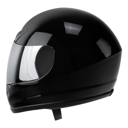 Motorcycle Helmet TCMT Gloss Black Full-Face Shell with Clear Shield, Large Variant, Padded Interior and Rear Vents