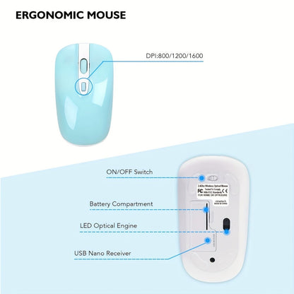 2.4G Wireless Keyboard and Mouse Combo Ultra-Thin Slim Full Size with Numpad Silent Keys Plug and Play USB Nano Receiver for Windows PC Desktop Laptop Home Office Blue Red