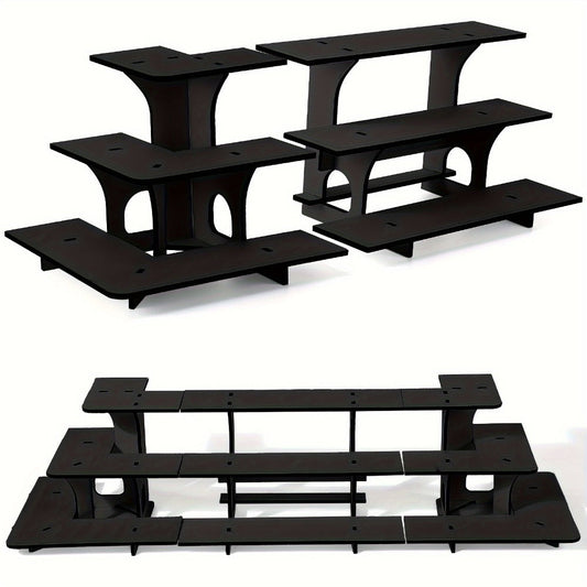 3-Tier Wooden Corner Display Stand Set of 3 Portable Shelf Rack for Retail Tabletop & Countertop - Craft Show, Farmers Market & Trade Show Small Product Display Rack, Vintage Black Wood Organizer