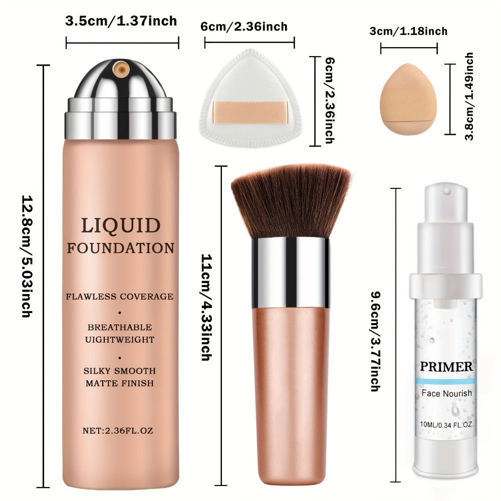 Three-Piece Spray Foundation, Face Primer and Brush Set with 70ml/40ml Bottles in Three Shades