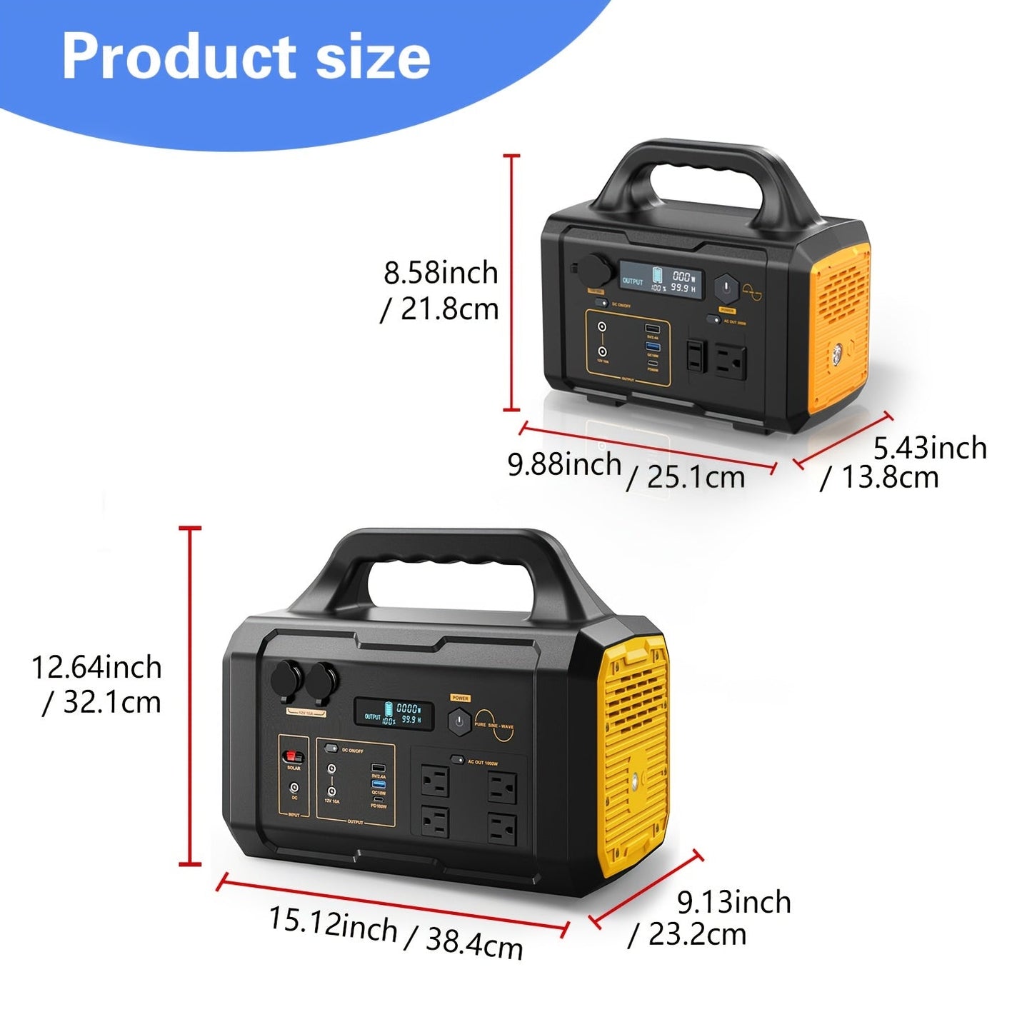 Portable Power Station 299Wh 300W or 1024Wh 1000W with AC, DC, USB Outputs and LED Lighting