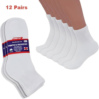 12-Pair Low-Cut Diabetic Sock Set for Adults in Six Colors with 9-11, 10-13 and 13-15 Size Options