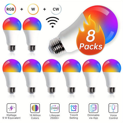 A19 E26 Wi-Fi Smart Light Bulbs with RGB and Tunable White Modes in Six-, Eight- or Ten-Bulb Packs