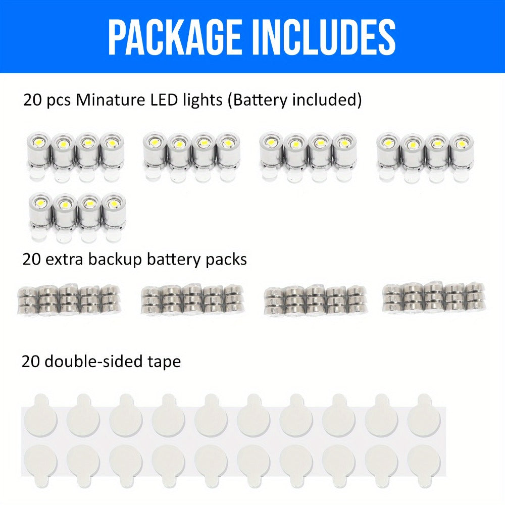 Twenty-Pack Mini LED Accent Spotlights with Adhesive Mounts and Green, Red, Blue or RGB Options