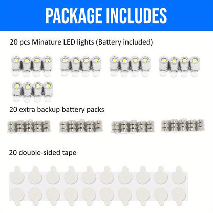 Twenty-Pack Mini LED Accent Spotlights with Adhesive Mounts and Green, Red, Blue or RGB Options