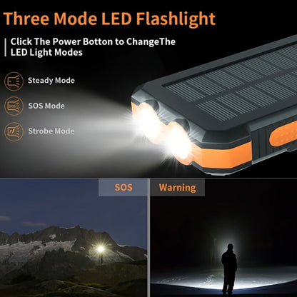 Solar Power Bank, 29800mAh Dual-USB 5V Charger with Solar Panel, Dual LED Flashlight, Compass and Eight Color Options
