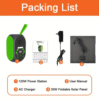 Solar Generator 120W LiFePO4 Battery 99.84Wh Portable Power Station with 30W Foldable Solar Panel AC DC USB Type-C for Camping Hiking Emergency CPAP Laptop