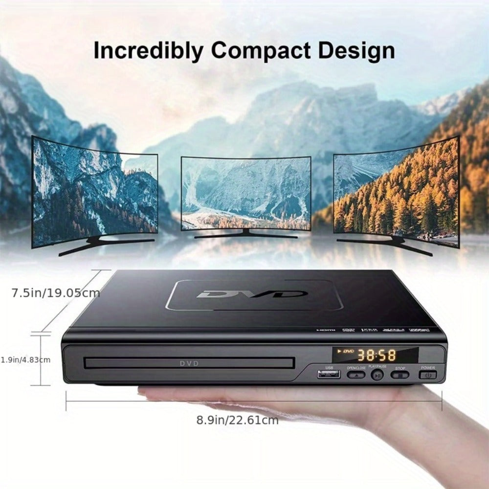 All Regions Free DVD Player with AV & Coaxial Output for Older TVs – 720P HD, USB Port, Remote Control, Plays DVD SVCD VCD CD-R MP3, No HDMI Compact Home Theater Player, US Plug, Black