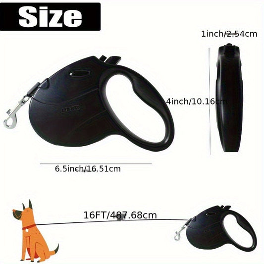 Retractable Dog Leash 16ft for Small & Medium Dogs – Non-Slip Grip, 360° Swivel Hook, One-Hand Lock, Up to 30 lbs