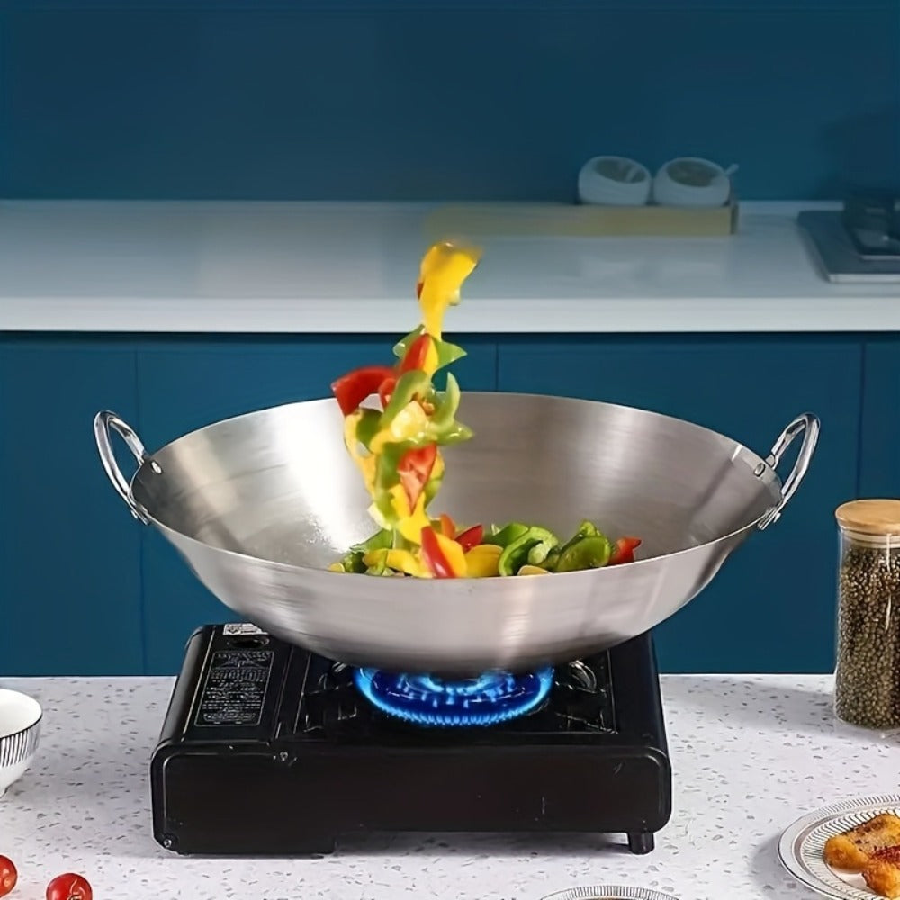 Stainless Steel Wok & Frying Pan – Non-Stick Cooking Surface, Ergonomic Handle, Compatible with Gas, Induction & Electric Stovetops, Extra Thick & Deep, Easy to Clean